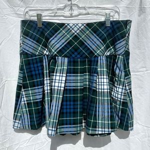 Blue and Green Pleated Tennis Plaid Mini Skirt
